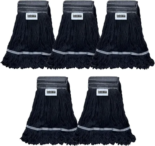Vista 23 de Cabezal de trapeador de limpieza industrial húmedo de alta resistencia, cabezal de trapeador negro de 21 onzas, de repuesto, de algodón, lavables