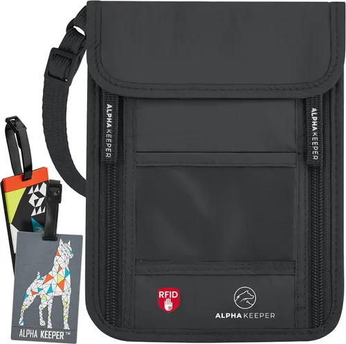 Cartera de viaje para el cuello con bloqueo RFID para pasaporte para hombres y mujeres bolsa de viaje súper delgada para proteger tus papeles