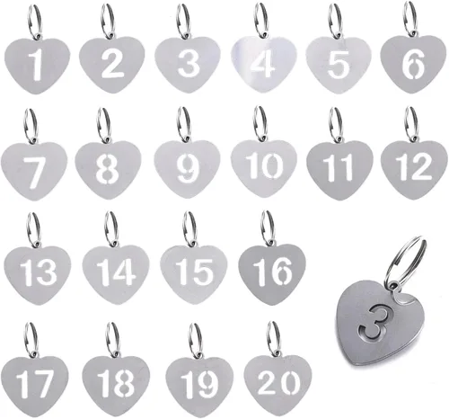 Llaveros numerados de acero inoxidable 1-20 con etiquetas, llaveros plateados para llaves de dormitorio, casilleros de casa