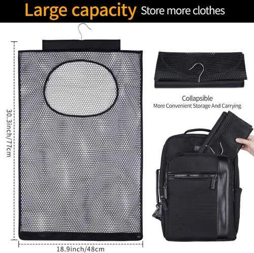 Vista 2 de Cesta de lavandería de malla transpirable, ganchos plegables para colgar en la ducha, bolsa de almacenamiento portátil de secado rápido