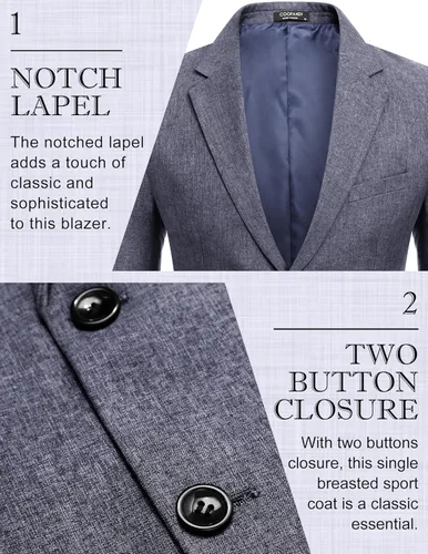 Vista 4 de COOFANDY Chaqueta deportiva para hombre, casual, ajustada, con dos botones, ligera, para hombre