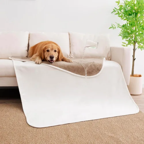 Vista 24 de Manta impermeable para perros pequeños, a prueba de fugas, manta reversible para sofá, cama, protector de muebles lavable a máquina, 25 x 35 Beige