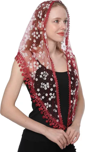 Vista 2 de LMVERNA Bufanda triangular de encaje con velo de tul para cubrir el velo de la iglesia para bodas y damas de honor