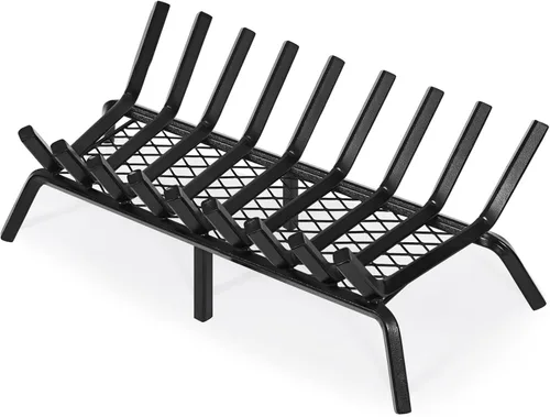 Vista 9 de G GOOD GAIN Rejilla para chimenea con retenedor de brasas, de 15.5" de hierro fundido resistente para interiores, chimenea, hogar, estufa de leña