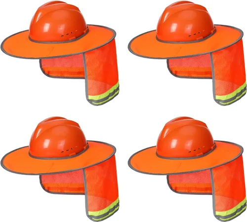 Vista 15 de UNCO - Casco de Sombrero Duro con Protector Solar, 1 Paquete, Amarillo, Visera Completa y Estándar de Malla Reflectante de Alta Visibilidad