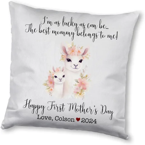 Vista 8 de Mama Baby Llama, funda de almohada personalizada para el primer día de la madre, funda de almohada personalizada para el día de la madre, regalo