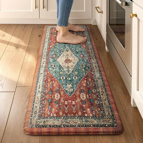 Vista 31 de Collive Alfombras y Tapetes Boho para Cocina 2 PIEZAS Alfombra Antifatiga Acolchada, Juego de 2 Alfombras de Cocina Impermeables Antideslizantes
