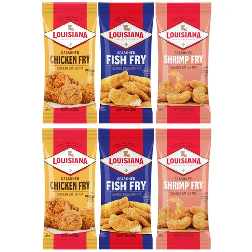 Louisiana Fish Fry Products Mezcla variada de papas fritas sazonadas, 2 de cada sabor, paquete de 6, sabor sureño para cualquier plato
