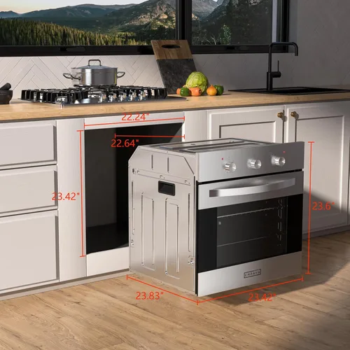 Vista 6 de Empava Horno eléctrico de pared simple de 24 pulgadas con 6 funciones de cocción, sistema de convección integrado con control mecánico de perilla