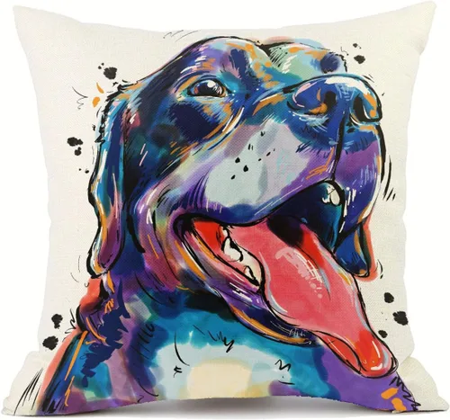 Vista 19 de Funda de almohada de lino de pastor alemán, diseño artístico abstracto colorido, funda de almohada de lino de 18 x 18 pulgadas para amantes