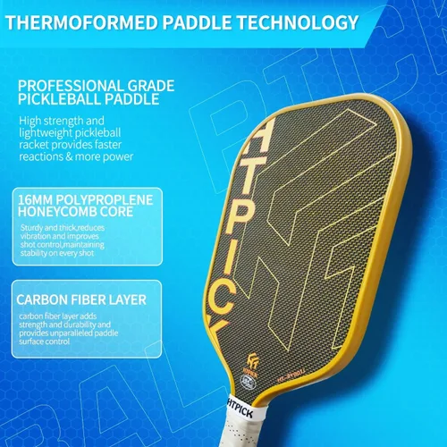 Vista 3 de Pickleball Paddles, Carbon Fiber Pickleball Paddle High Grit & Spin with PP Honeycomb Core 16mm Thickness and Thermoformed Elongated