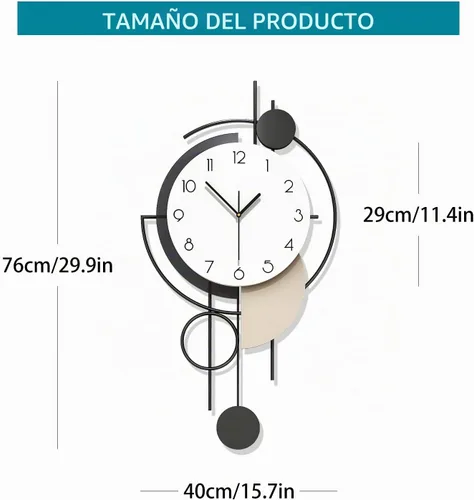 Vista 4 de Reloj de pared grande para decoración de sala de estar de 30 pulgadas, moderno reloj de pared decorativo de madera, funciona con pilas, sin tictac