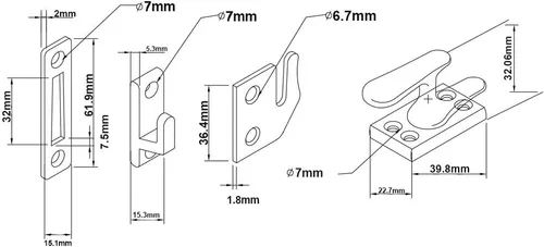 Vista 2 de QCAA Cerradura de ventana de latón macizo, pequeño, latón antiguo cepillado, 1 paquete