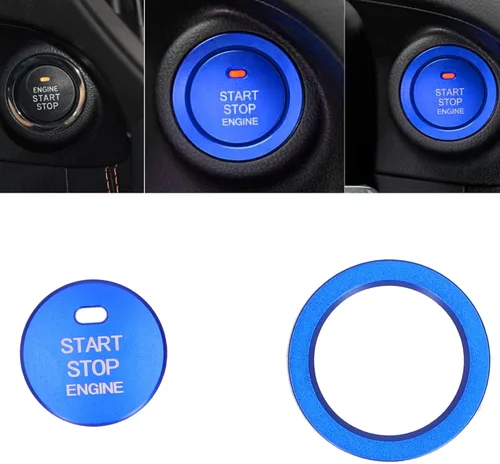 Vista 5 de 2 piezas de aluminio del botón de arranque del motor de la cubierta del botón de encendido del motor del coche anillo de ajuste rodeante