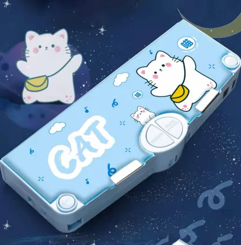 Vista 5 de StefIk Estuche desplegable multifunción Kawaii Cute Cartoon Pencil Box con regla de tijeras y sacapuntas (Lucky Kitten)