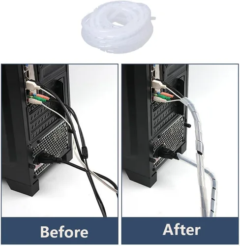Vista 6 de Envoltura de cable en espiral de 26 pies, paquete de fundas de cable blanco para PC, TV, computadora, organizador de cables eléctricos, cubierta