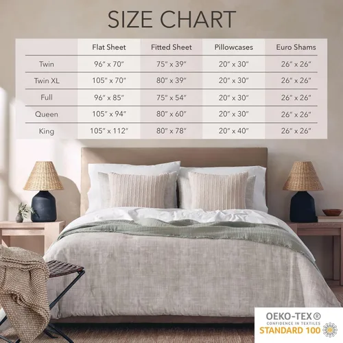 Vista 4 de Nate Home by Nate Berkus - Juego de sábanas de 6 piezas de 200 hilos 100% algodón percal, fresco, transpirable y fresco, tamaño matrimonial, 1