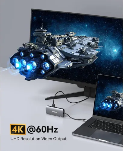 Vista 6 de ABLEWE USB C Hub Ethernet, Hub USB C multipuerto a HDMI, Adaptador USBC 8 en 1 de 4K@60Hz, 1000Mbps, PD de 100W, 3 puertos USB 3.0, estación