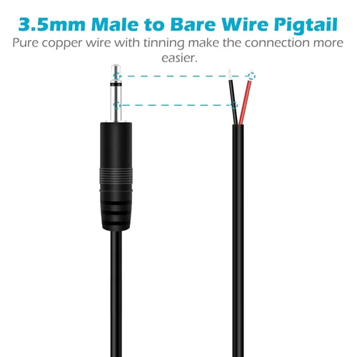 Vista 3 de Fancasee Cable de 0.138 in 1/8" a altavoz, paquete de 2 conectores TS mono de 0.138 in macho a cable desnudo, adaptador de conector de cable
