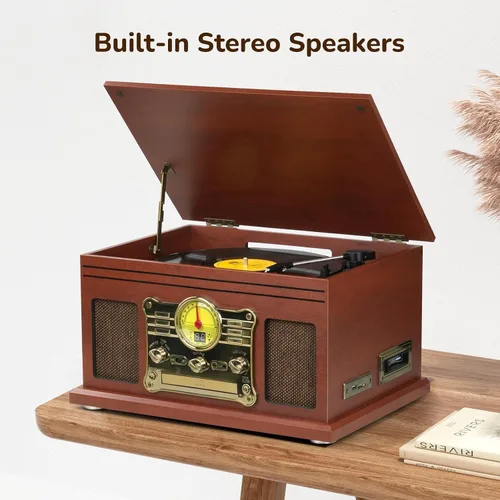 Vista 5 de FEKTIK FEKTIK - Tocadiscos Bluetooth 10 en 1, tocadiscos de 3 velocidades para vinilo con altavoces, convertidor LP a MP3, CD, reproductor de Negro