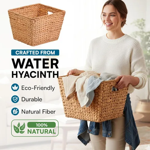 Vista 3 de Honey-Can-Do - Canasta cuadrada de jacinto de agua, grande, color natural, STO-02884
