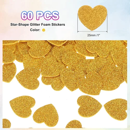 Vista 2 de MECCANIXITY 60 calcomanías de espuma con purpurina de 1 pulgada autoadhesivas en forma de corazón para suministros de manualidades, bricolaje