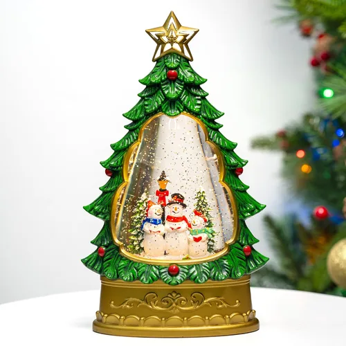 Vista 8 de Linterna de Globo de Nieve Navideño Musical - Árbol de Navidad Preiluminado y Brillante con Papá Noel y Alce, Funciona con USB