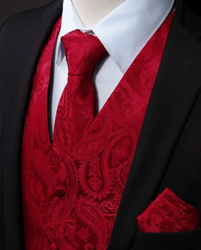 Vista 2 de HISDERN Conjunto de corbata de chaleco para hombre con estampado de cachemira floral jacquard corbata bolsillo cuadrado 3 piezas chaleco para traje