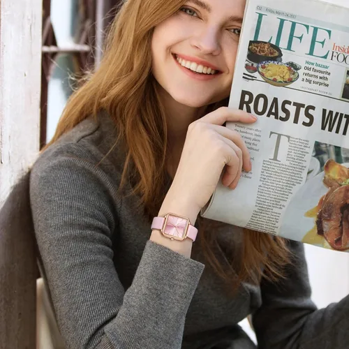 Vista 2 de Relojes para mujer, reloj cuadrado de cuero para mujer con elegante diseño de esfera elegante, reloj impermeable diario, reloj analógico de cuarzo