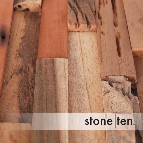 Vista 3 de Stone Ten Paneles de pared 3D de teca - Tablones de madera de teca - Paneles de madera boho para pared - Paneles de pared decorativos - Paneles