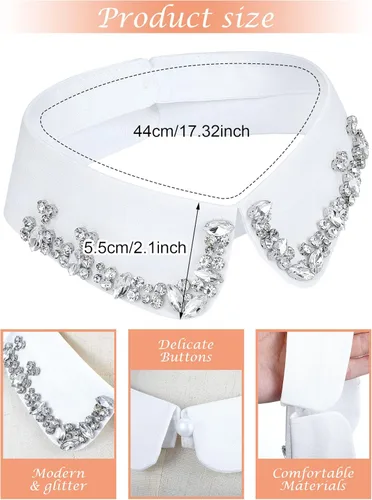 Vista 2 de Giegxin 4 piezas de collar falso con diamantes de imitación para mujer, cuello desmontable, media camisa, cuello falso
