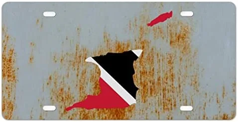 Placa de matrícula de aluminio con bandera nacional de Trinidad y Tobago de 6 x 12 pulgadas, recuerdo de la ciudad de Trinidad y Tobago, placa retro
