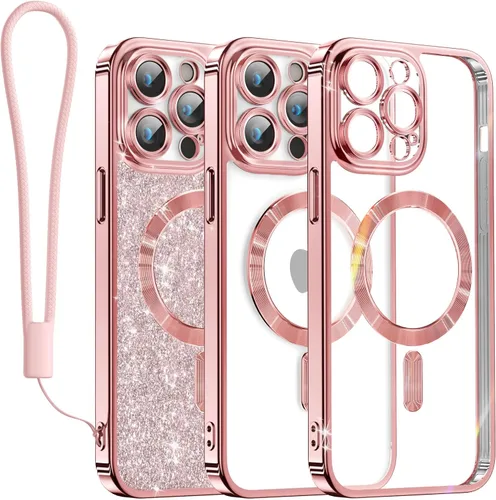 Vista 51 de Meifigno Funda diseñada para iPhone 16 de 6.1 pulgadas, [tarjeta con purpurina y correa de muñeca] [compatible con MagSafe] Protección completa