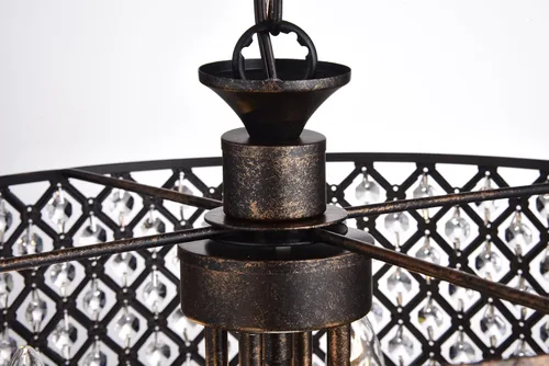 Vista 8 de Edvivi Marya - Candelabro de cristal con 4 luces, acabado de cobre antiguo, lámpara de techo ajustable con pantalla redonda de cristal para sala