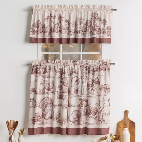 Vista 45 de Juego de cortinas de cocina Maison d' Hermine para ventanas 100% algodón Juego de cortinas y cenefas de cocina para el hogar [2 niveles