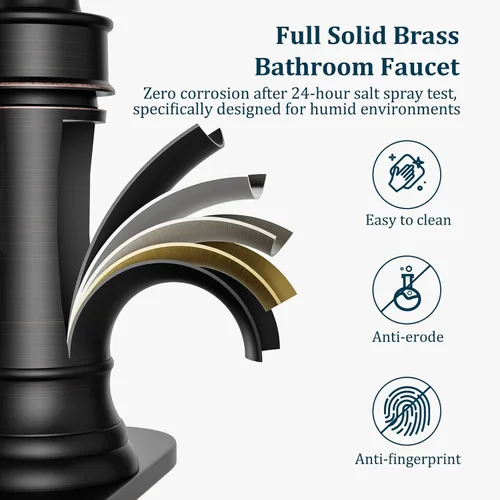 Vista 6 de Grifo de baño de bronce aceitado, montaje en cubierta de un solo agujero, diseño de boquilla de cascada, hecho de latón macizo, accesorios completos