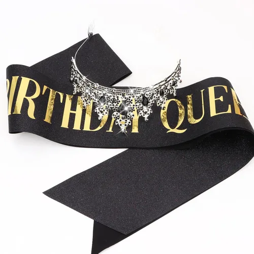 Vista 7 de CAVETEE Diadema negra de cumpleaños para mujer, corona de reina de cumpleaños y banda negra para decoración de fiesta para mujer