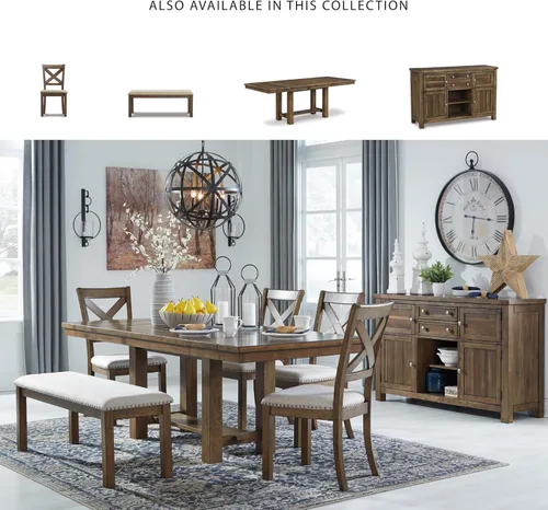 Vista 5 de Signature Design by Ashley Moriville - Banco de comedor tapizado rústico casual, gris y marrón