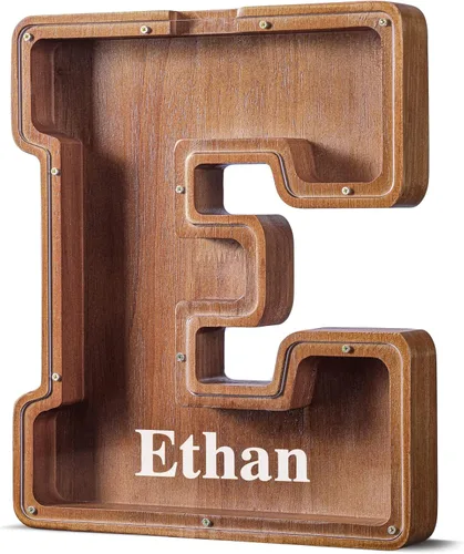 Vista 103 de SummiDate Alcancía de madera de letra para niños y niñas, Alfabeto, regalo de cumpleaños para niños (W)