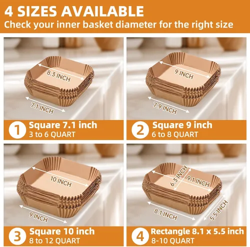 Vista 6 de Forros de papel para freidora de aire para freidora de aire de 4 cuartos de galón, 5 cuartos de galón, 6 cuartos de galón, forro desechable cuadrado
