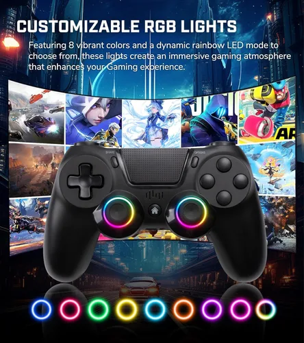 Vista 2 de TJPD 2 Pack for PS4 Controller, Wireless Controller for PS4ProSlimPC, with 2 Rear Button and 2 USB-C Cable! (Black and Blue)