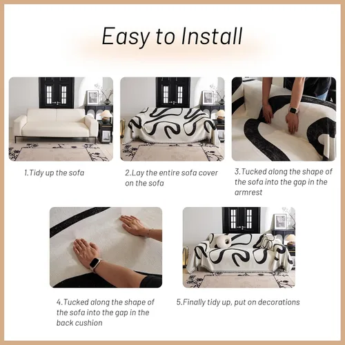 Vista 6 de MYSKY HOME Funda de Sofá Boho Súper Suave Fundas de Sofá para Sofá de 2-3 Cojines, Funda Moderna de Sofá de Jacquard Negro Funda de Loveseat Futón