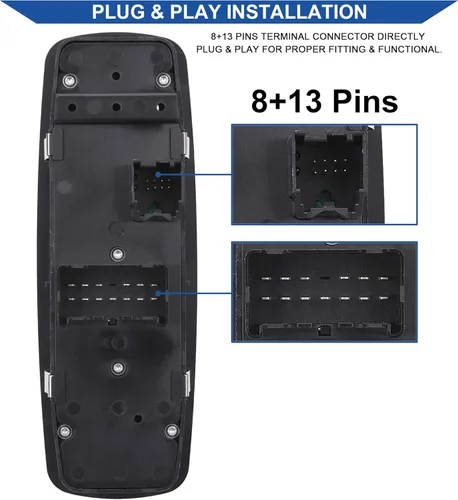 Vista 3 de Obaee Botón de control de interruptor de ventana eléctrica 8+13 pines lado del conductor compatible con Dodge Dart 2013-2016, Chrysler 200