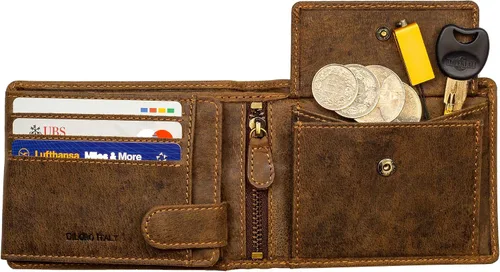 DiLoro Italia - Cartera de cuero para hombre, tamaño completo, plegable, con cremallera, con protección RFID
