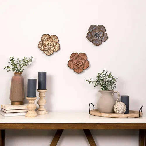 Vista 4 de Stratton Home Décor - Juego de 3 flores rústicas de metal para decoración de pared