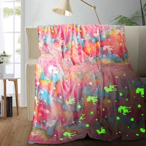 TEHALK Manta personalizada de unicornio para niñas, que brilla en la oscuridad, manta para niños, 30 x 40 pulgadas, rosa Unicornio 3