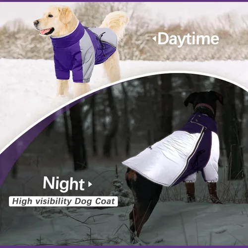 Vista 6 de Lelepet Abrigo de invierno para perro, abrigo impermeable para perros medianos, chaqueta cálida para perro, chaqueta de forro polar reflectante