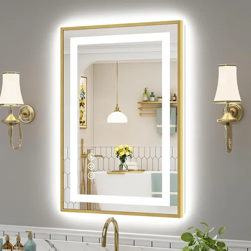 Vista 9 de Briivue Espejo de baño LED de 20 x 28 pulgadas con luces, retroiluminado y frontal iluminado, espejo de tocador de baño con luz antiniebla