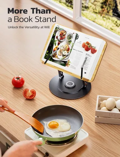 Vista 7 de Nulaxy Bamboo 360 - Soporte giratorio para libros de lectura, soporte ajustable para libros de texto para leer manos libres, soporte plegable