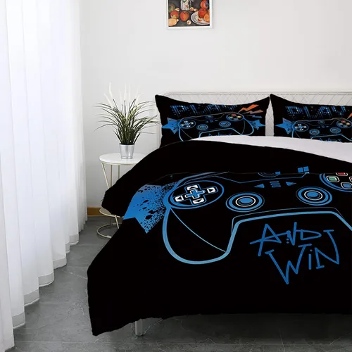 Vista 2 de Ailonen Juego de ropa de cama para videojuegos, tamaño Queen, edredón de 3 piezas y 2 fundas de almohada con tema de control de videojuegos